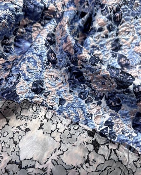 Жаккард голубой цветок